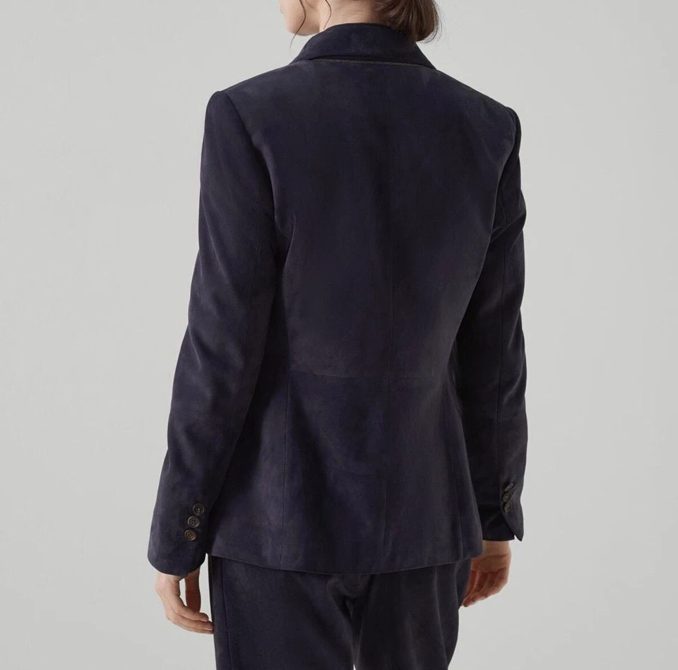Синий кожаный блейзер для женщин чисто замши официальный одна кнопка пальто XS S M L XL-235 - Изображение 4 из 4
