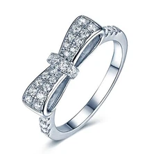 BOW 925 STERLING SILVER CZ ENGAGEMENT FASHION RING GIRL WOMEN'S SIZE 3-15 S1745