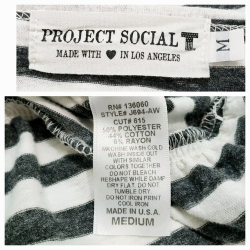 PROJECT SOCIAL T Charcoal White Stripe Cropped Peplum Top size MEDIUM - Picture 7 of 9