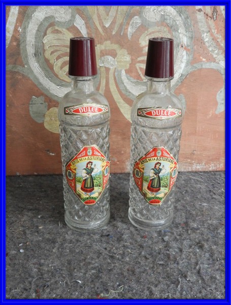 PAREJA DE BOTELLINES DE ANIS LA ASTURIANA DULCE FRANCISCO SERRANO