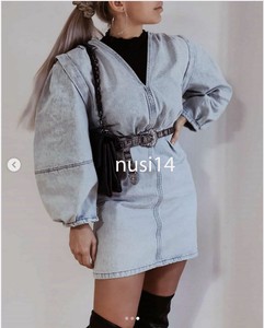 zara puff sleeve denim dress