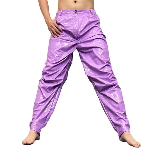 Herren Metallic Kunstleder PU Hose Tapered Hose Shinny Tanz Schausteller Kostüm - Bild 3 von 38