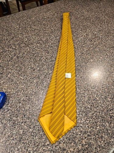 Vintage 1970s Wide Gold Striped Tie Textured Polyester St. Clairs by DAMON - Picture 17 of 18