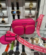 Michael Kors Women Leather Medium Crossbody Bag w/ Case Airpods Pro Dragonfruit