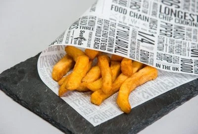 1000 Sheets Greaseproof Paper Newspaper Design Printed Chips Takeaways 250x375mm