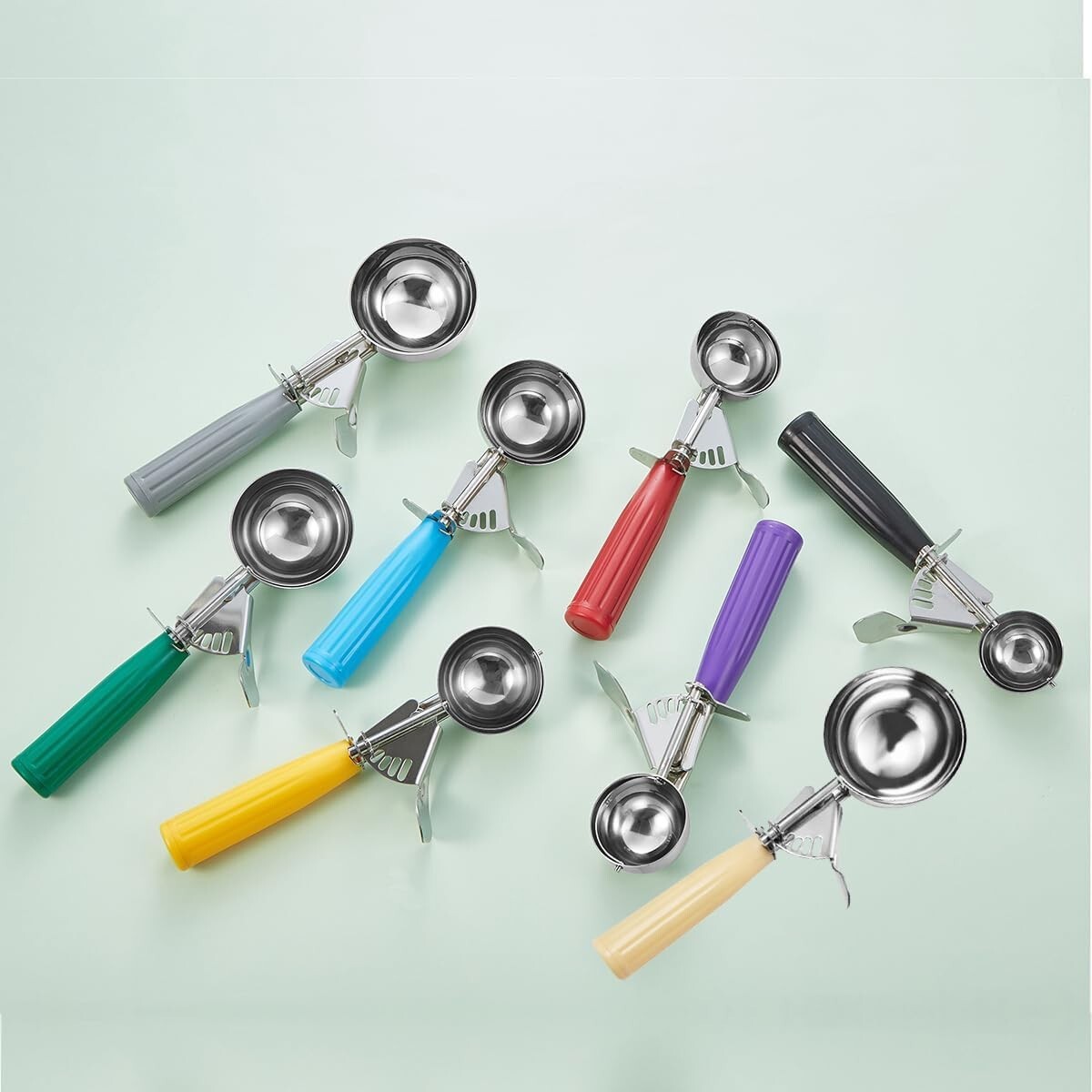 Ergonomic 2 oz Stainless Steel Portion Scoop with Blue Handle for Easy Control