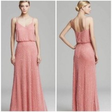 Adrianna Papell Art Deco Beaded Blouson Gown in Sugar Poppy Size US 2
