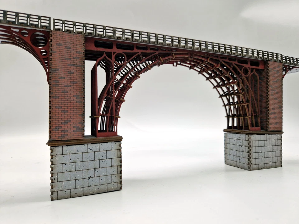 Modelux OO Gauge Ironbridge 280mm With Side Links And Piers Kit in Red Oxide