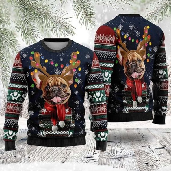 Funny Bulldog Christmas Sweater for Family and Dogs
