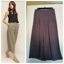 Grade & Gather Wide Leg Front Pleated Cropped Coulotte Pants Size M