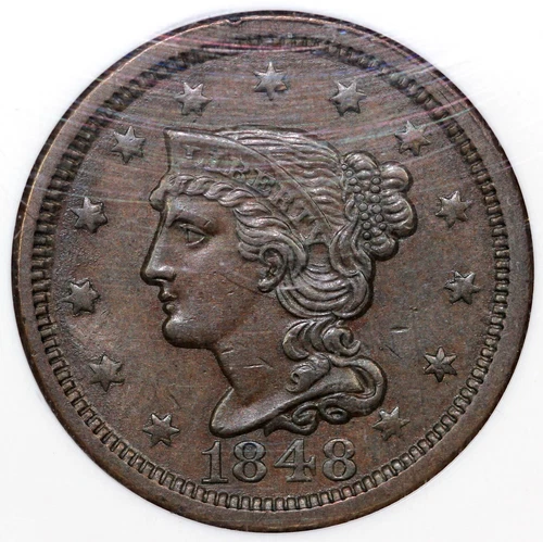1848 1c N-23 Die State B Braided Hair Large Cent NGC MS 61 EX; REIVER 