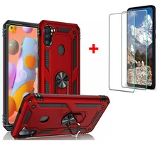 Ring Kickstand Phone Cover For Samsung Galaxy A11 Case+ Tempered Glass Protector
