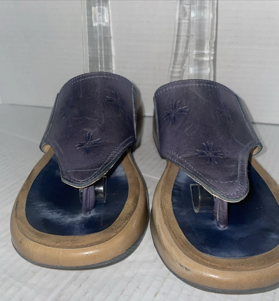 Sandalias Dansko Mujer EE. UU. 8 Slide Cuero Azul Sin Cordones Cuña Chanclas EU 38 Foto 3 de 4