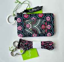 Vera Bradley Zip ID Case  Lanyard Disney Mickey Mouse Medallion Dots New