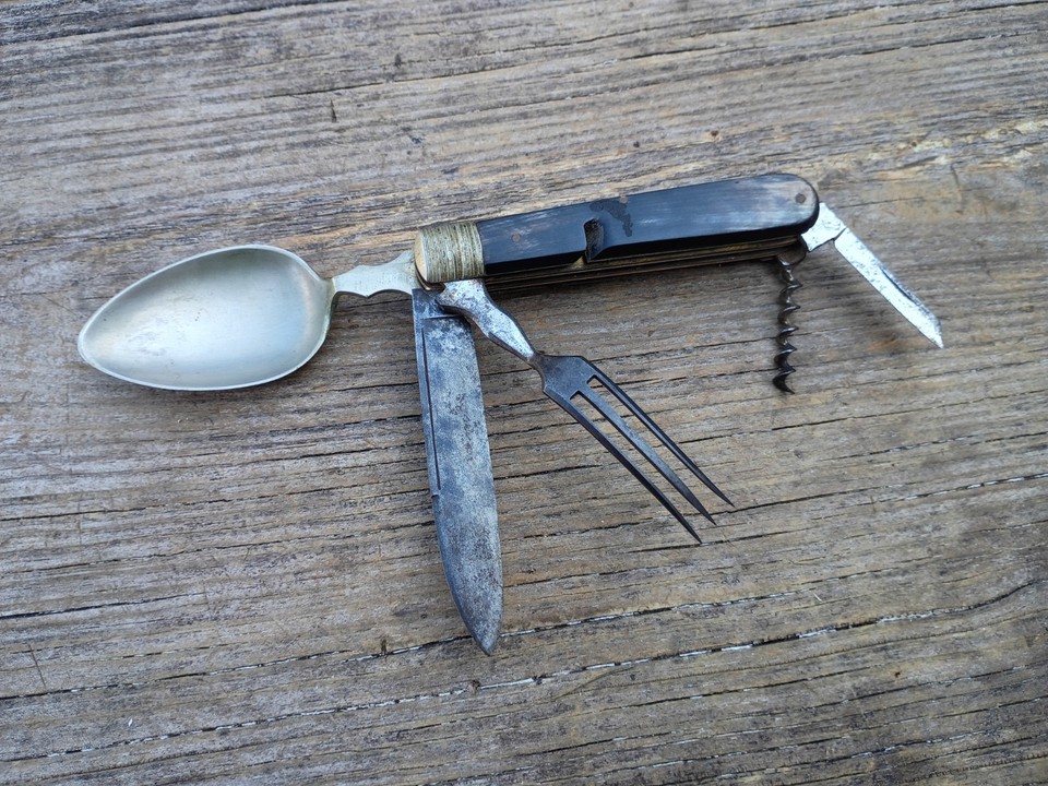 A genuine A.W. Wadsworth Hobo Tool — a rare Depression-era folding utensil set that's basically a museum piece for the serious vintage collector.