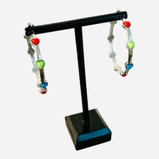 Colorful Hearts Silver Tone Hoop Earrings
