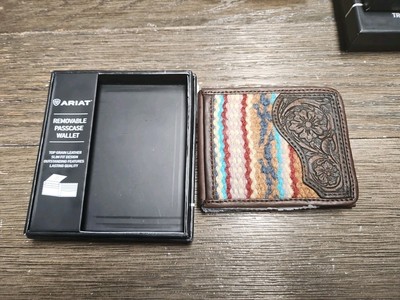 Ariat Western Mens Removable Passcase Wallet Leather Tooled Floral  Rug Pink