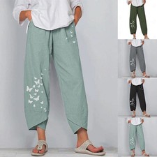 Women's Baggy Cropped Trousers Elastic Waist Printed Harem Style Pants