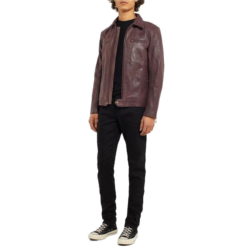 Blackmeans Distressed Leather Jacket Size 4 US Slim Fit M Mens Brown $2130 image 3