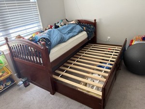 Wood Twin Bed Frame with 3 Drawers, Brown wood, 2 twin bed frames