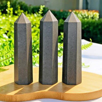 Shungite Crystal Point Tower Natural Obelisk Wand Reiki Healing Crystal Grid