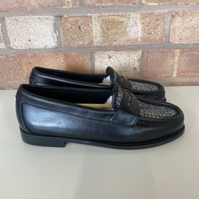 GH Bass Weejuns Halbschuhe UK Größe 4 EU Größe 37 schwarz Leder weiße Struktur