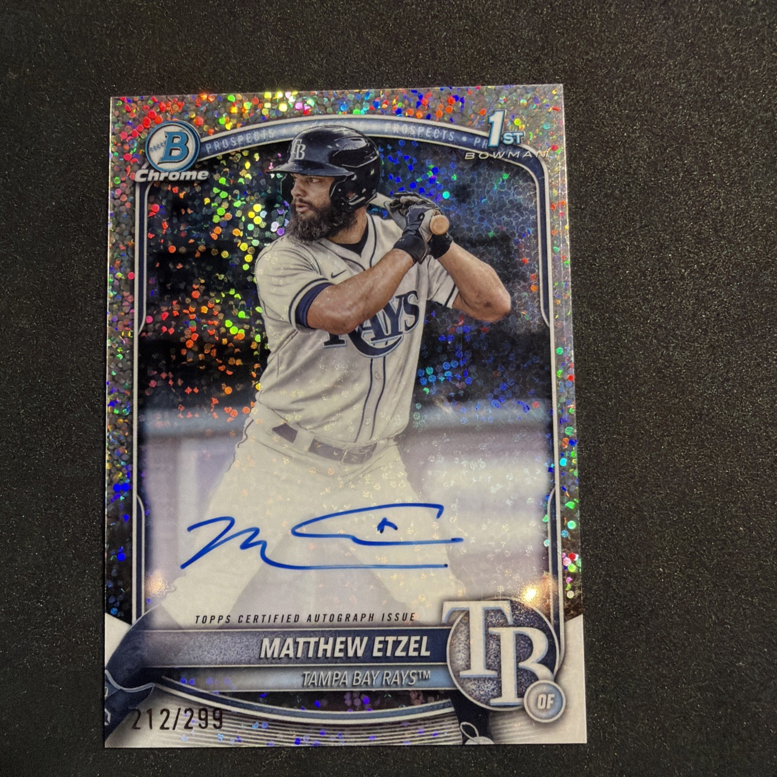 Matthew Etzel 2025 Bowman Chrome 1st Bowman Speckle Refractor Auto #/299 Rays