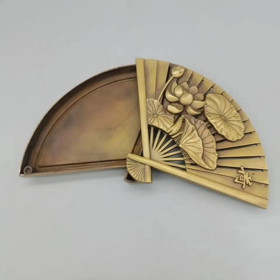 Quemador de incienso en forma de abanico flor de loto dorado latón fengshui chino de 6,5" Foto 2 de 4