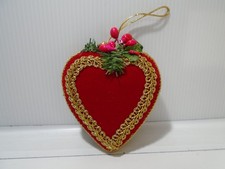 VINTAGE HANDMADE RED VELVET STYROFOAM HEART 3.5" ORNAMENT UNBRANDED CB4931