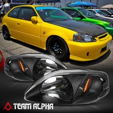 Fits 1999-2000 Honda Civic Ek Blackclear Amber Corner Headlight Headlamp Lamp