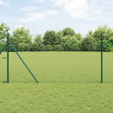 Fence Posts Green Steel 10 x 1.4m Rectangle Modern Garden Security 11pcs Set