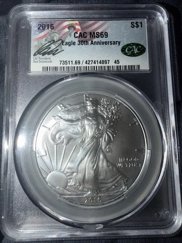 2017 S$1 CACG MS70 Silver Eagle CAC President Drzewucki Signature  - Perfect GEM