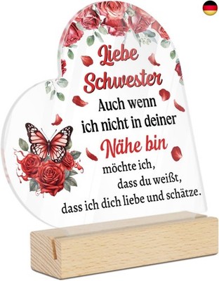Putuo Decor Herzform Acryl Tischdeko Schild für Schwester ? Auch wenn ich Nicht 