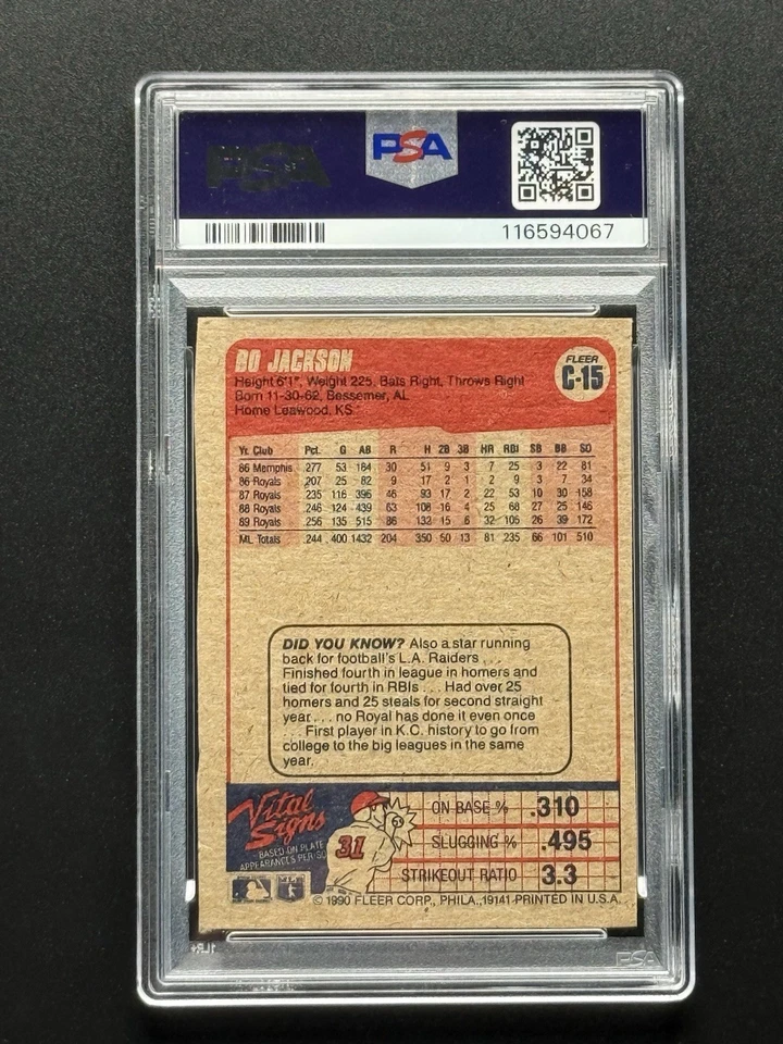 1990 Fleer Box Panels Hand Cut Bo Jackson #C-15 - PSA 5 - Image 2 of 2