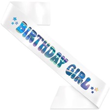 Birthday Girl White Sash with Iridescent Letters for Women's Party Decor