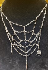 Spider Web Necklace With Spikes Spider And Matching Earrings Halloween Necklace Spider Web Necklace With Spikes Spider And Matching Earrings Halloween Necklace