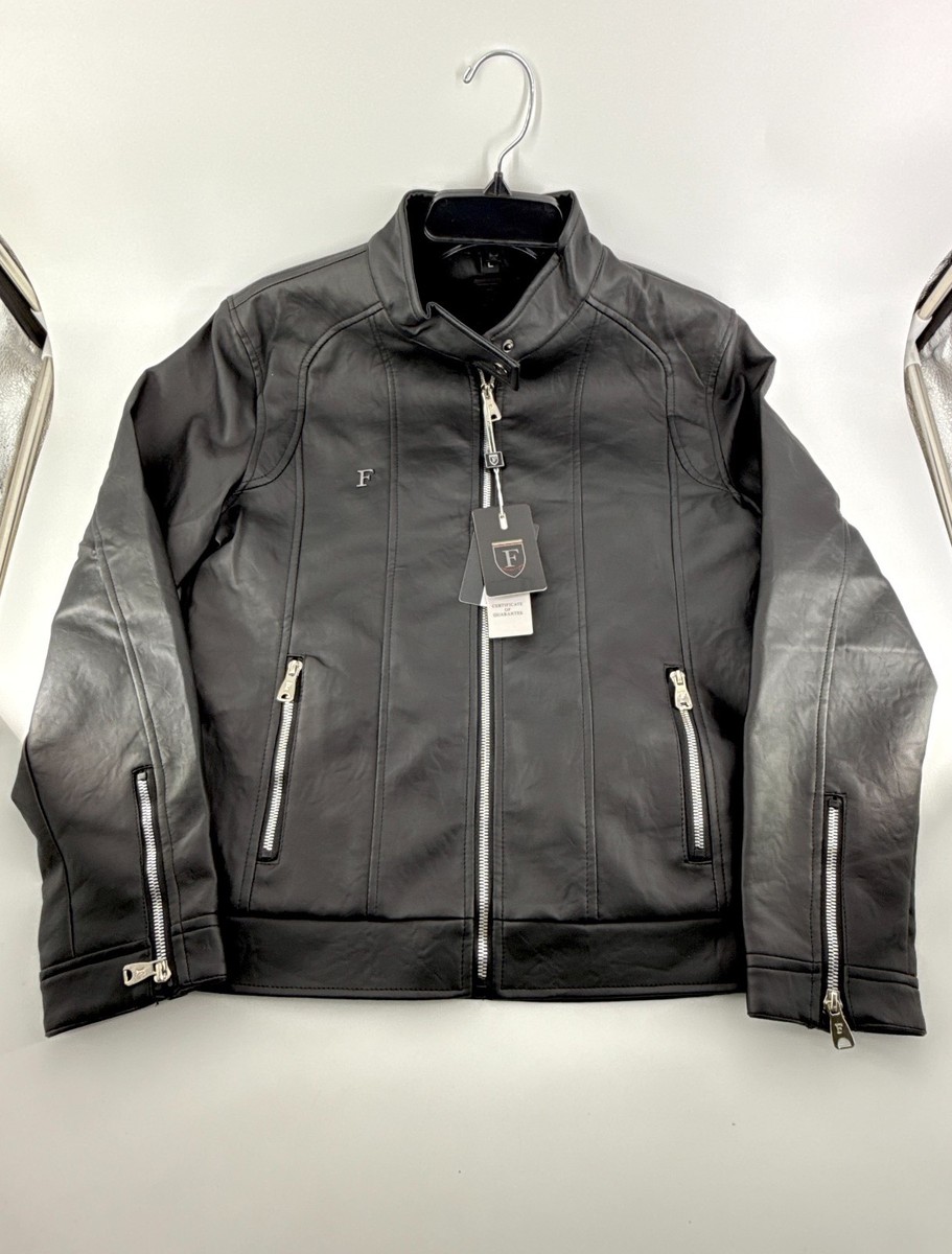 【新品未使用】ITALY punching leather zip riders NWT F Collection Men's Black Faux Leather Jacket M22005:PR810
