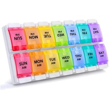 AM PM Weekly Pill Organizer 2 Times A Day, Large Daily Pill Box Case 7 Day wi...
