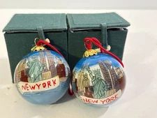 Vintage 90s New York Statue of Liberty Twin Towers Christmas Ornaments Li Bien 