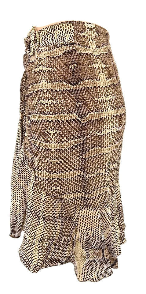 VINTAGE Roberto Cavalli Snake Print Wrap Ruffled Silk Skirt Size S/XS EU38 - Image 3 of 4