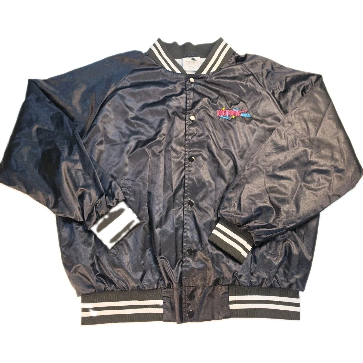 Vtg Augusta Sportswear Satin Baseball Varsity Bomber Jacket Boombox Social - product detail image 1