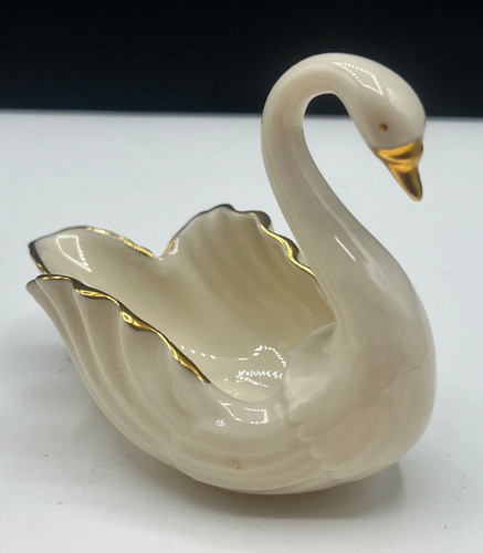 vintage Lenox cream porcelain swan trinket dish with 24kt gold trim