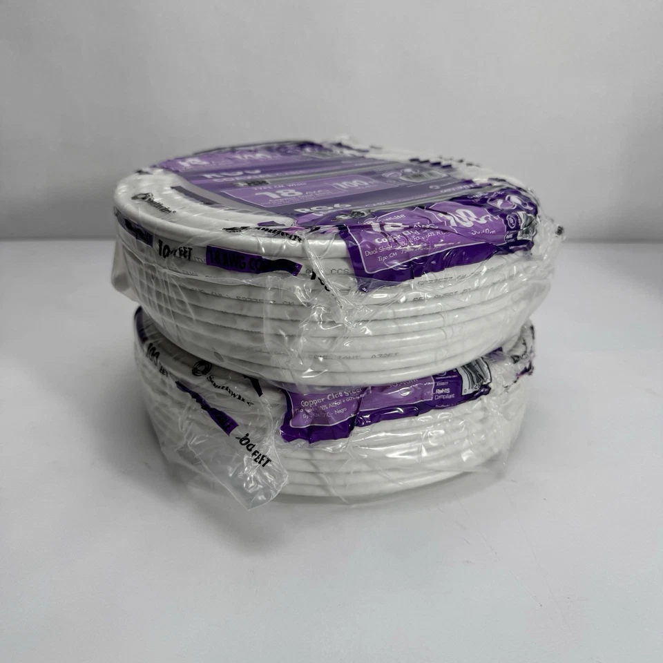 Bobina de cable coaxial Southwire RG6-Dual Shield 18 AWG blanco 100 pies - paquete de 2 - ¡Nuevo! Foto 3 de 4