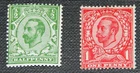 GB KGV 1911 1/2d Green, 1912 1d Scarlet, Downey Head Crown wmk.  Mint Hinged MH