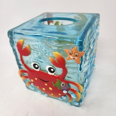 Target Do Your Room Sea Life Blue Acrylic Tissue Box Cover 3D Crab Starfish 6x5