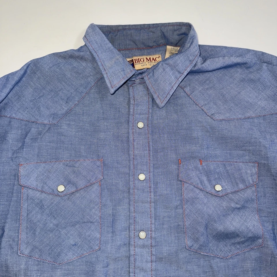 Vintage Big Mac Shirt Mens Size XL Blue Long Sleeve Western Pearl Snap Button Up - Image 3 of 4