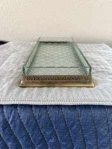 Vintage Rectangular Glass Vanity Tray With Brass Inlaid Design