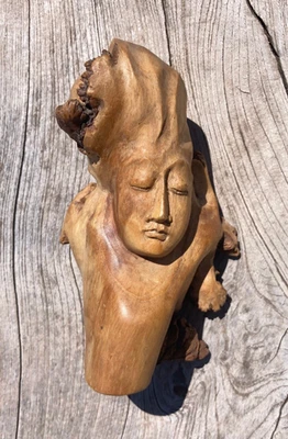Tête de Bouddha Sculpté en Bois   ! - Photo 1/4