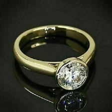 2Ct Round Cut Lab-Created Diamond Solitaire Wedding Band 14K Yellow Gold Plated