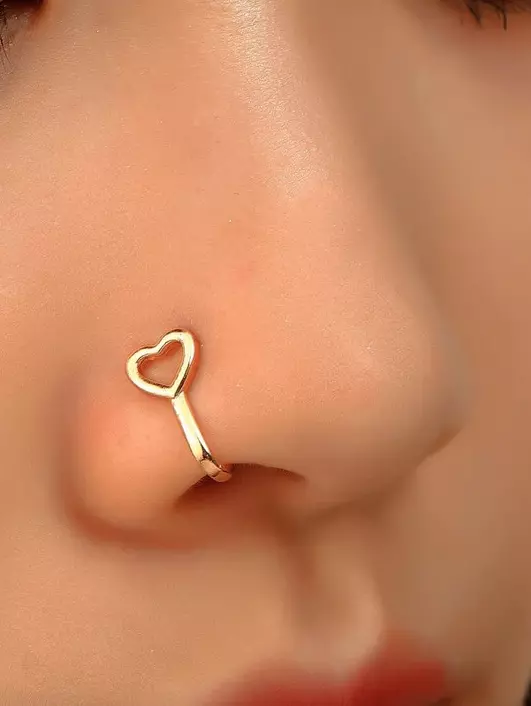 Women Nose Cuff Clip On Silver 9ct Gold Plated Heart Fake Nose Ring No Piercing
